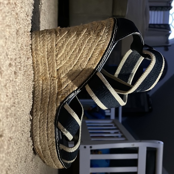 Blue and white wedges espadrille stretch straps size 7.5 - Picture 2 of 5